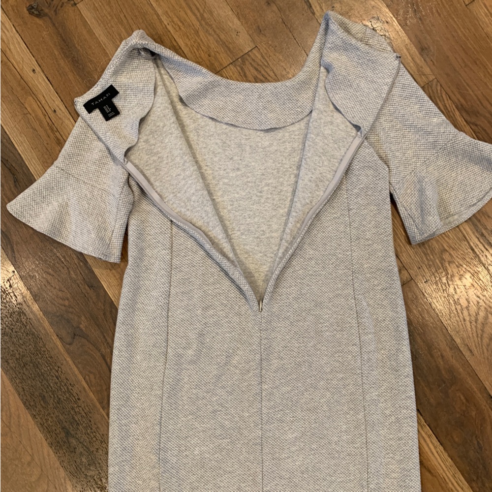 Tahari Womens Gray Round Neck Bell Ruffle Sleeve Dress Size 4 - Picture 10 of 10